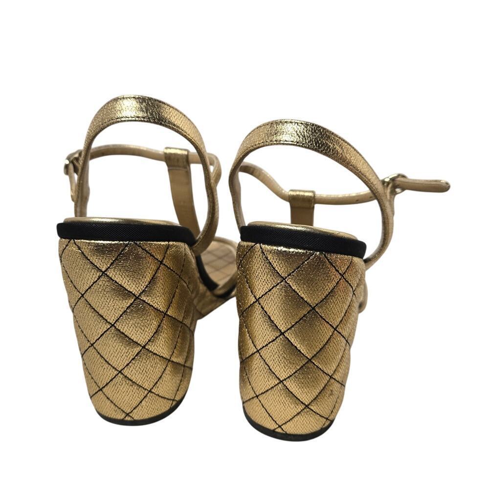 Chanel  Laminated Goatskin Quilted Wedge Sandals Size 38 - Picture 6 of 13